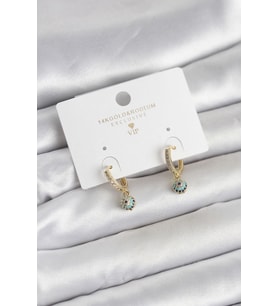 Minimal Nazarlı Model Gold Renk Zirkon Taşlı Kadın Küpe - TJ-BKP11642