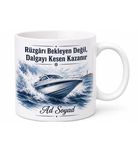 Sürat Teknesi Köpükler Çizimli Suları Yararak İlerleyen Heyecan Kupa Bardak Hediye
