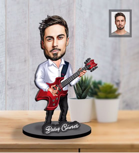 Kişiye Özel Gitarist Karikatürlü İki Katmanlı Ahşap Biblo Bay-2