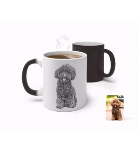 BK Gift Kişiye Özel Tam Boy Karakalem Köpek Karikatürlü Sihirli Kupa Bardak-1 (Beyaz)