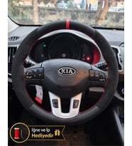 Kia Sportage SL Dikme Direksiyon Kılıfı Alcantara Süet Mat Karbon Kırmızı Yüzük ve Dikiş 2010-2015