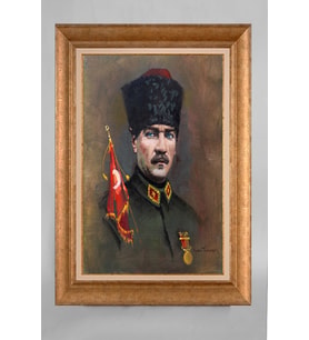 Altın Varaklı Paspartulu Çerçeveli Atatürk Tablo nt1126