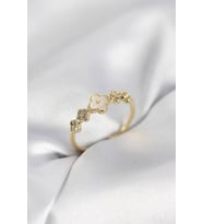 Tegan Gold Renk Minimal Yonca ve Zirkon Taşlı Kadın Yüzük TG27BYK4058 (Çok Renkli)