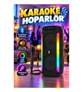 Çift 4 İnç Hoparlörlü RGB Işıklı Bluetooth Karaoke Ses Sistemi