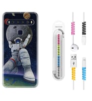 TCL 10L 10 Plus 10SE 20E 20SE 30SE L7 Kılıf Kablo Koruma Spiral Silikon Astronot ve Dünya 1759
