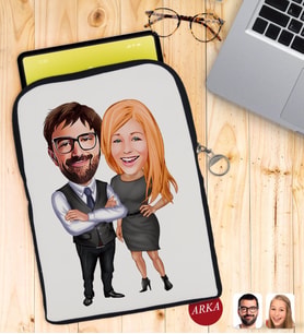BK Gift Kişiye Özel Sevgililer Karikatürlü Taşınabilir Koruyucu Tablet Kılıfı & Organizer Çanta - Siyah-100