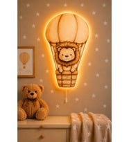 Ahşap Balonlu Aslan Ledli Gece Lambası Bebek Çocuk Odası-Yıldız Sticker Hediyeli