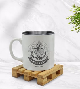 BK Gift Kişiye Özel Kaptan Tasarımlı İçi Siyah Renkli Kupa Bardak Model 7