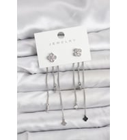 Pirinç Gümüş Renk Yonca Model Sallantılı Kadın Küpe - TJ-BKP11454