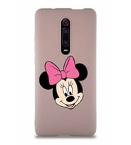 Xiaomi Mi 9T Pro Soft Premier Kapak Minnie Mouse-C Tasarımlı Silikon Kılıf - Pudra (Şeffaf)