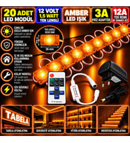 20 Adet 12V 1,5W Tek Lensli 3030 Amber Led Modül 3A Priz Adaptör 12A Tek Renk RF Dimmer Set