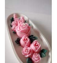 Dekoratif Kase Soya Wax Kokulu Çiçek Mum (Beyaz - Açık Pembe)