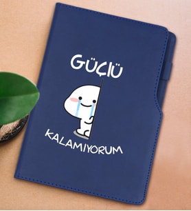 BK Gift Güçlü Kalamıyorum Tasarımlı Lacivert Termo Deri Not Defteri 15x21cm-1