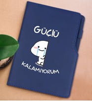 BK Gift Güçlü Kalamıyorum Tasarımlı Lacivert Termo Deri Not Defteri 15x21cm-1