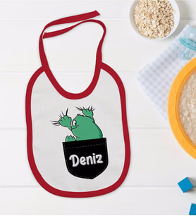 BK Kids Kişiye Özel Little Monster Tasarımlı Kırmızı Bebek Mama Önlüğü-1