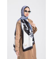 Çiçekli Desen Pavia Seri Şal Eşarp Askısı ile Birlikte 90X200 cm Siyah Gri-90X20