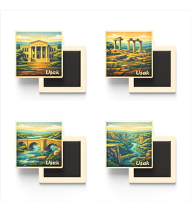 Uşak - Baskılı Buzdolap Magneti Kare - 9x9 cm - 4 Adet