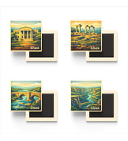 Uşak - Baskılı Buzdolap Magneti Kare - 9x9 cm - 4 Adet