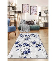 Lacivert Çiçekli Kaymaz Taban Makinede Yıkanabilir Halı BH08 - 100 x 160 cm