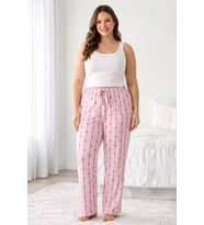 Viskon Pamuklu Kadın Büyük Beden Açık Pembe Desenli Pijama Pantolon - MGB007 - Mudanis