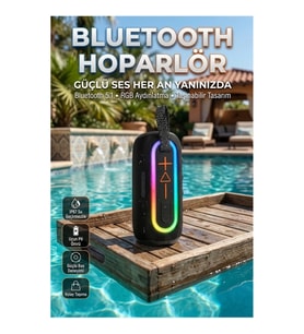 LED Işıklı Kırmızı Bluetooth 5.1 Kablosuz Hoparlör IP67 Su Geçirmez Uzun Pil Ömürlü