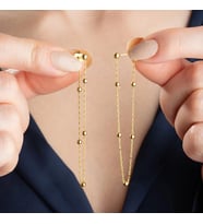 Gümüş Çift Zincirli Gold Top Detaylı Kadın Küpe