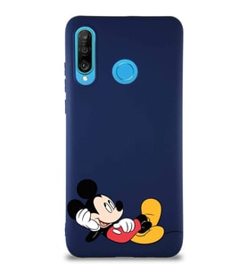 Huawei P30 Lite Soft Premier Kapak Mickey Mouse-F Tasarımlı Silikon Kılıf - Lacivert (Şeffaf)