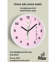 İsme Özel İ Harfli Pembe Çocuk Odası Duvar Saati Orta Boy 30 cm Beyaz Camlı Sessiz