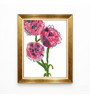 Tablore Pembe Karanfil Çiçek Çerçeveli Tablo Pastel Boya Dokulu Salon Duvar Dekoru