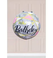 Yuvarlak Happy Birthday Yazılı Pembe Gold Çizgili Folyo Balon 45cm