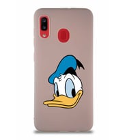 Samsung Galaxy A30 Soft Premier Kapak Donald Duck-B Tasarımlı Silikon Kılıf - Pudra (Şeffaf)