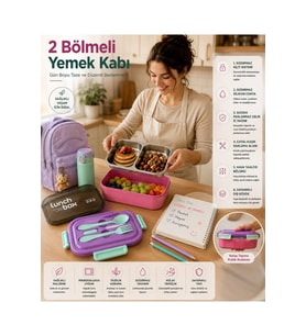 Paslanmaz Çelik 2 Bölmeli Sızdırmaz Kapaklı Yemek Kabı