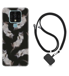 Tecno Camon 16 18P Pova Kılıf Boyun Askılı Silikon Sevimli Kedicikler 1785