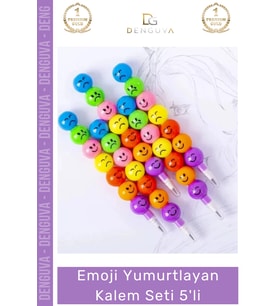 #KalemSeti Emojili Renkli Okul Kırtasiye Modüler Eğlenceli Öğrenci Yumurtlayan Kalem Seti 5'li