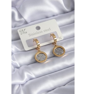 Çelik Gold Renk Yonca Model Kadın Küpe