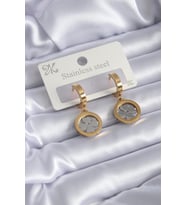 Çelik Gold Renk Yonca Model Kadın Küpe