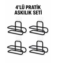 Siyah Metal WC Kağıtlık Yapışkanlı Duvar Tipi Tuvalet Kağıdı Tutucu Seti 4 Adet