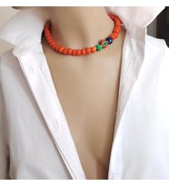 Turuncu Cam Kabak Boncuk Nazar Detaylı Choker Kolye