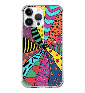 PrintiFy Apple iPhone 14 Pro Uyumlu Retro Color 4 Baskılı Şeffaf Köşe Korumalı Antişok Kılıf