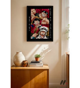 One Piece Kid Luffy Law Poster, Siyah Çerçeveli Duvar Tablosu - Anime Severlere Özel