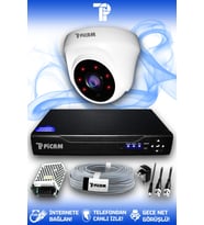 PICAM 1 Kameralı Dome 1 İç Kamera Set HDD'siz Full HD Gece Görüşlü Güvenlik Kamerası Sistemi