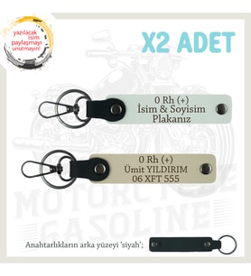 Tüm Anahtarlara Uygun İsim Plaka ve 0 Rh (+) Kan Grubu Yazılı 2'li Anahtarlık Set, Beyaz-S Kahve-Syh