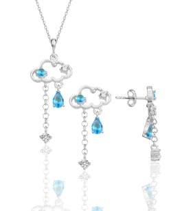 Gümüş rodyumlu akuamarin ve zirkon taşlı bulut kolye ve küpe ikili set SGTL12352RODAJ