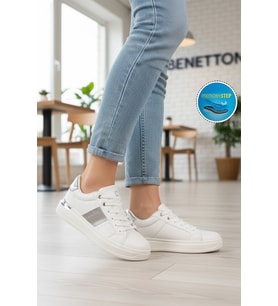 United Colors Of Benetton Siyah Beyaz Bağcıklı Cilt Memory Foam Unisex Spor Ayakkabı BNI-12074 G