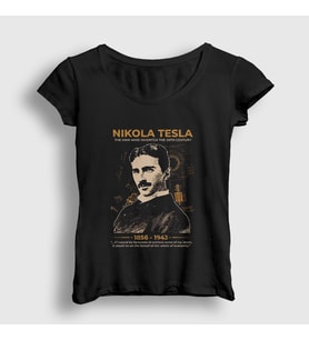 Presmono Kadın Siyah Inventor Scientist Nikola Tesla T-Shirt 335099tt