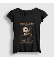 Presmono Kadın Siyah Inventor Scientist Nikola Tesla T-Shirt 335099tt