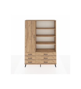 Arges Gardrop 8 Raflı 6 Çekmeceli Tek Kapaklı  132x30x195 Çam-Çam