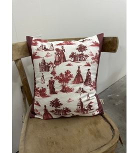 Toile De Jouy Paris Kırlent Kılıfı 43x43 cm  %100 Pamuk Dijital Baskılı  Klasik Fransız Tarzı Dekor (Bordo)