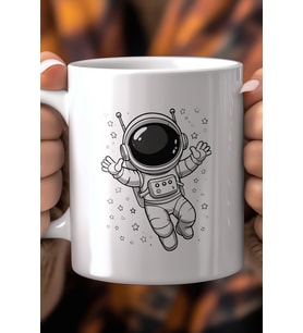 Astronot Uzay Temalı 330ml Baskılı Beyaz Seramik Kupa Bardak