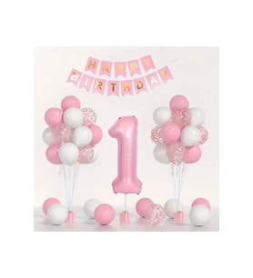 Makaron Pembe Beyaz Balon Zincir Set
